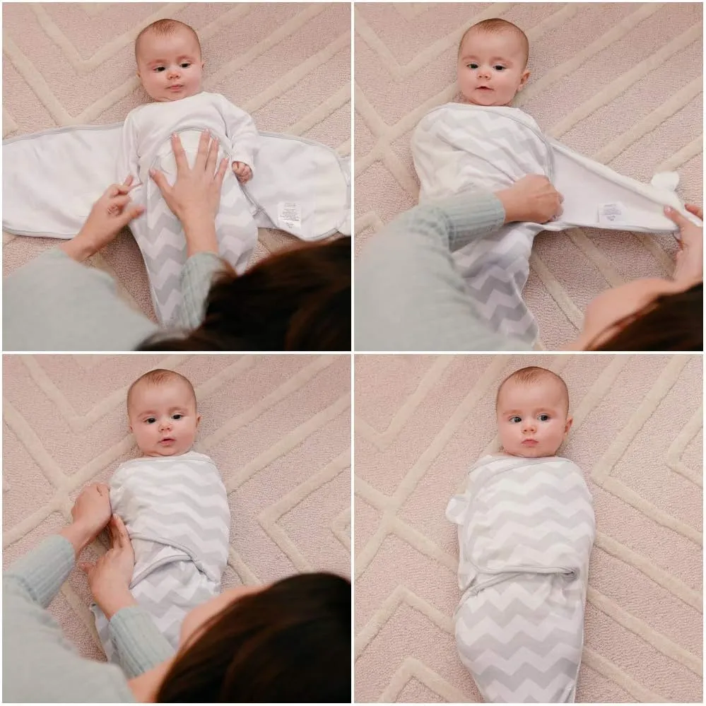 Comfy Cubs Easy Swaddle Blanket, 3 Pack - 100% Cotton Newborn Wrap, Small for 0-3 Months Infants, with Adjustable Velcro, Breathable and Durable Sleep Sack for Babies - Grey