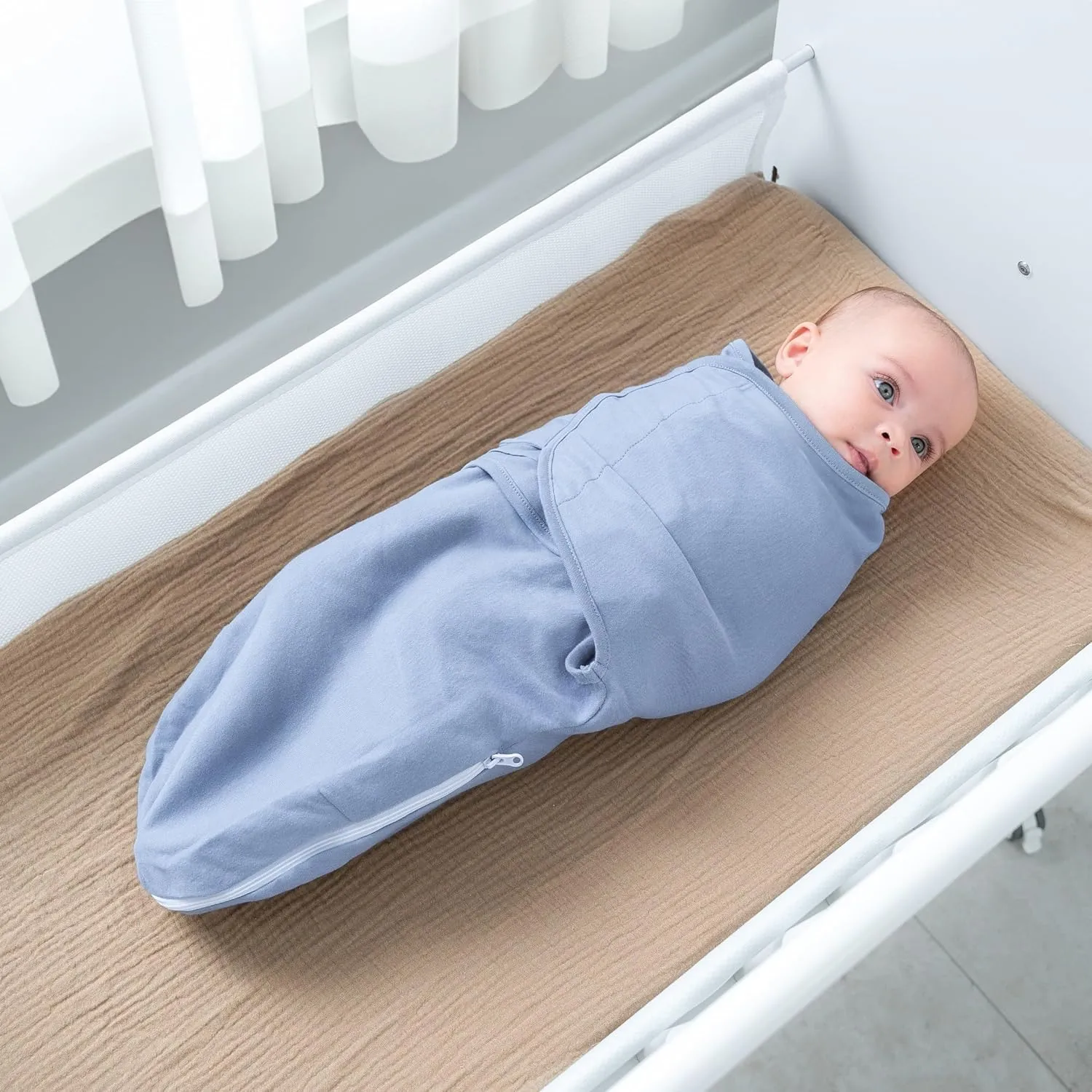 Comfy Cubs Easy Swaddle Blanket with Zipper Closure, 3 Pack - 100% Cotton Newborn Wrap, Small for 0-3 Months Infants, Breathable and Durable Sleep Sack for Babies - Stone, Pacific Blue, Nomadic Blue