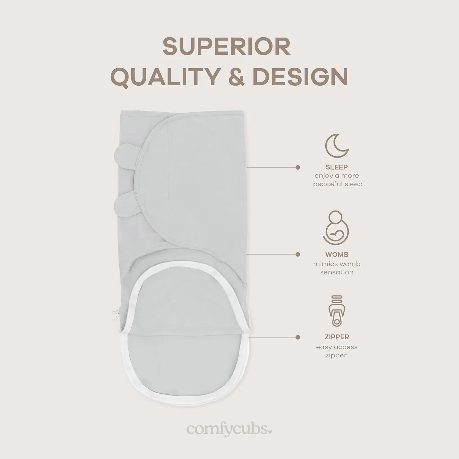 Comfy Cubs Easy Swaddle Blanket with Zipper Closure, 3 Pack - 100% Cotton Newborn Wrap, Small for 0-3 Months Infants, Breathable and Durable Sleep Sack for Babies - Stone, Pacific Blue, Nomadic Blue