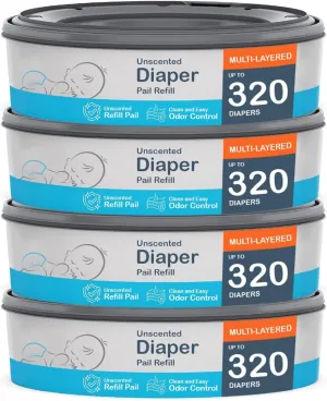 Compatible with Diaper Genie Pails, 4-Pack, 1280 count