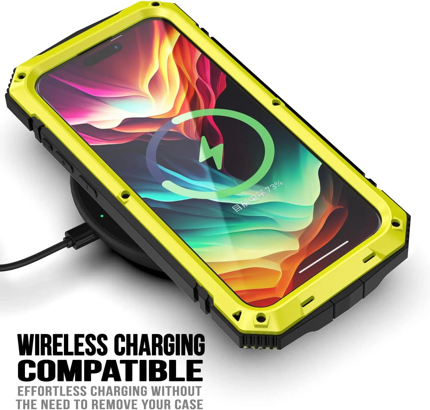 Compatible with iPhone 15 Metal Case with Screen Protector Camera Protector Military Rugged Heavy Duty Shockproof Case with Metal Kickstand Full Body Tough Dustproof Case (Yellow)