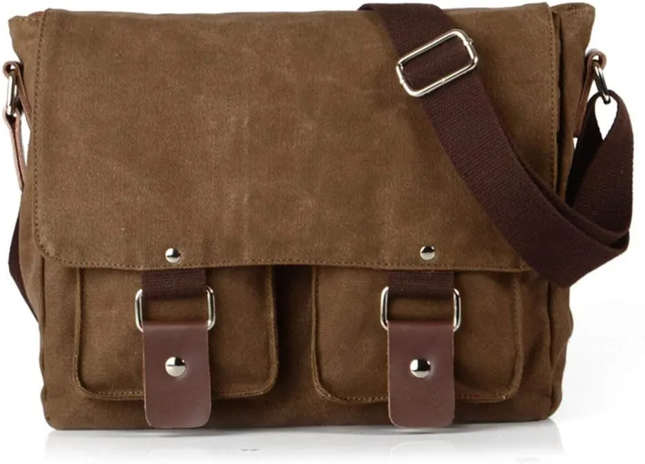 Compatible with/Replacement Vintage Waterproof Canvas Leather Trim DSLR SLR Shockproof Camera Shoulder Messenger Bag (Coffe)