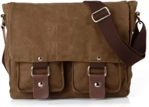 Compatible with/Replacement Vintage Waterproof Canvas Leather Trim DSLR SLR Shockproof Camera Shoulder Messenger Bag (Coffe)