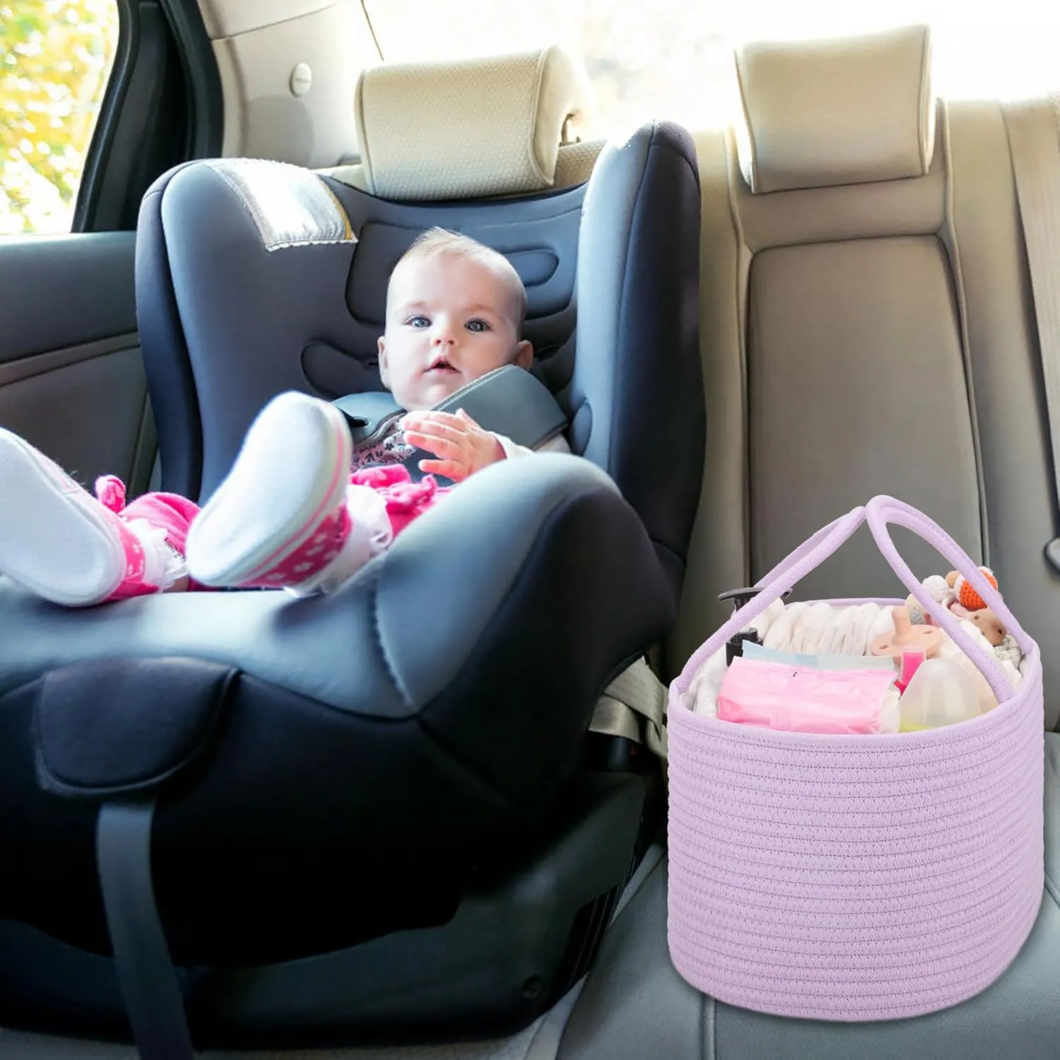 COMSE Baby Diaper Caddy Organizer, Car Caddy, Diaper Change Organizer, Gift Baskets Empty, Portable Tote Bag with Divider, Baby Shower Gifts Newborn Essentials Registry Must Have, Purple