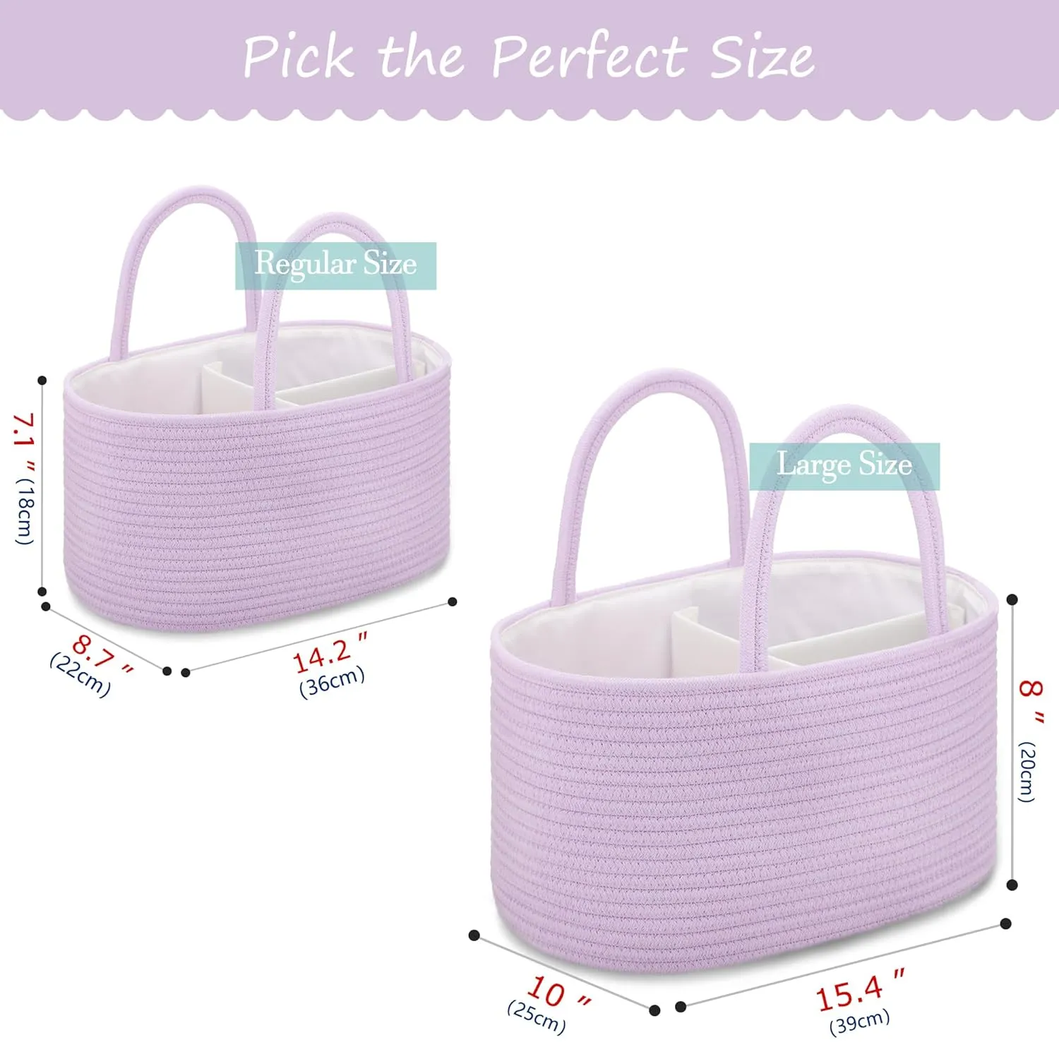 COMSE Baby Diaper Caddy Organizer, Car Caddy, Diaper Change Organizer, Gift Baskets Empty, Portable Tote Bag with Divider, Baby Shower Gifts Newborn Essentials Registry Must Have, Purple