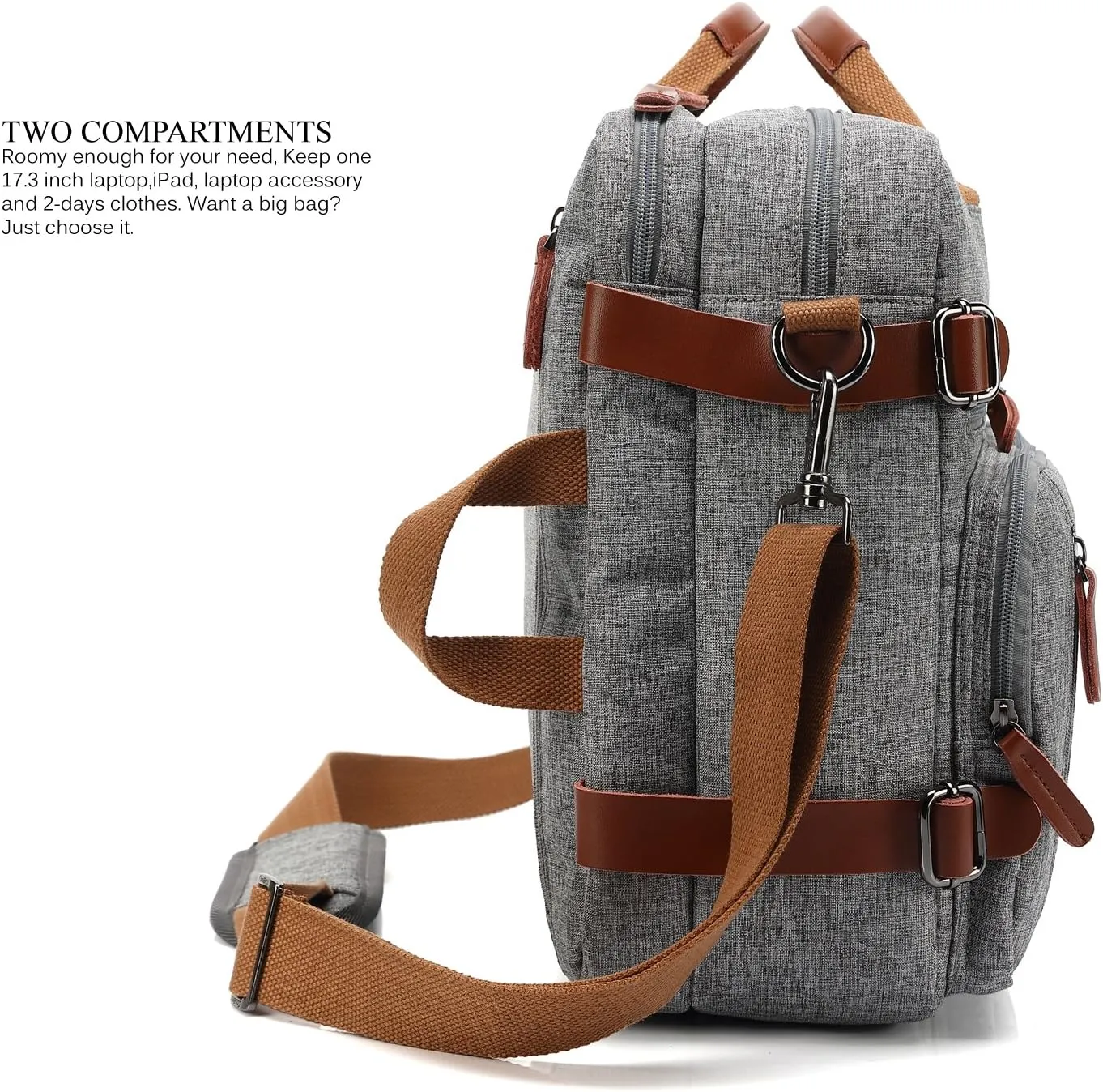 Convertible Backpack Messenger Shoulder bag Laptop Case Handbag Business Briefcase Multi-functional Travel Rucksack Fits 17.3 Inch Laptop For Men/Women (Grey)