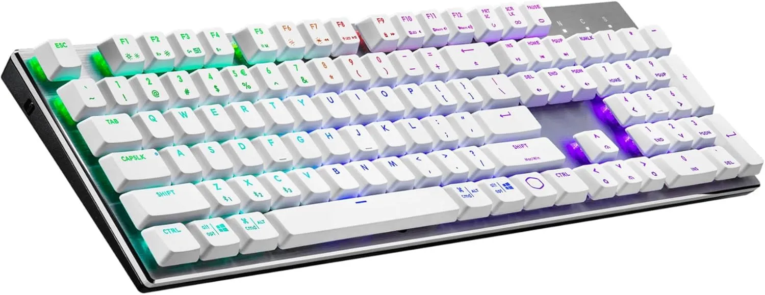 Cooler Master SK653 Wireless Bluetooth Silver/White Full Mechanical Low Profile Gaming Keyboard, Linear Red Switches, Customizable RGB, Ergonomic Design, Mac/Windows, QWERTY (SK-653-SKTR1-US)