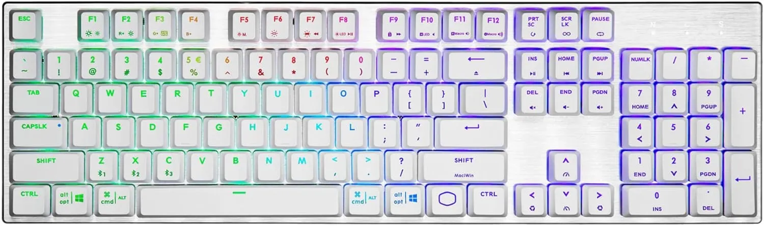 Cooler Master SK653 Wireless Bluetooth Silver/White Full Mechanical Low Profile Gaming Keyboard, Linear Red Switches, Customizable RGB, Ergonomic Design, Mac/Windows, QWERTY (SK-653-SKTR1-US)