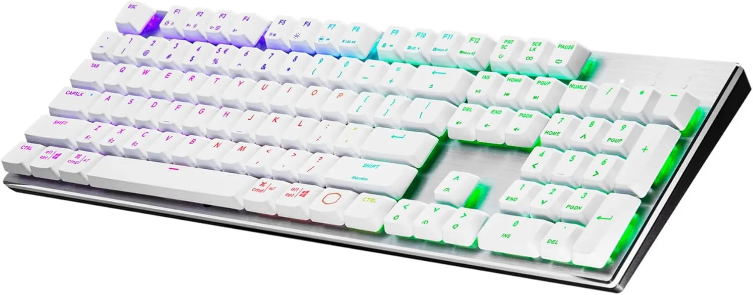 Cooler Master SK653 Wireless Bluetooth Silver/White Full Mechanical Low Profile Gaming Keyboard, Linear Red Switches, Customizable RGB, Ergonomic Design, Mac/Windows, QWERTY (SK-653-SKTR1-US)