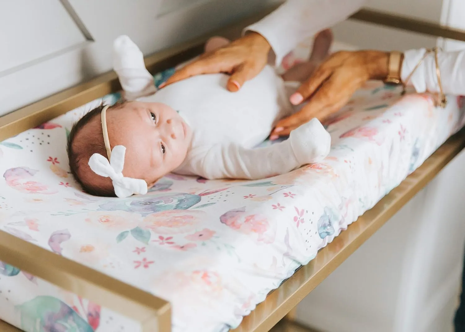 Copper Pearl Premium Knit Changing Pad Cover Soft, Stylish, and Universal Fit for All Standard Diaper Changing Pads, Trendy Design Changing Pad Covers, Bloom