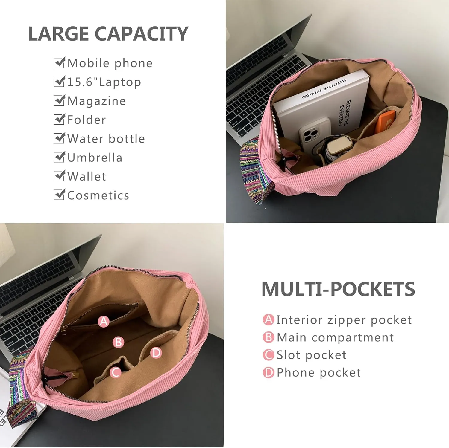 Corduroy Hobo Bag for Women Large Fashion Crossbody Bags Fashion shoulder Bag Purse Travel Tote Bag