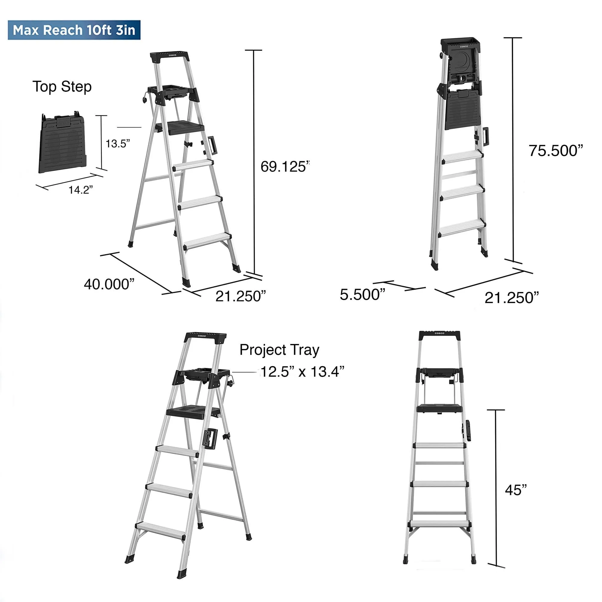 COSCO 6-foot Signature Series Step Ladder Type 1A, 300 lb. Capacity (Aluminum)