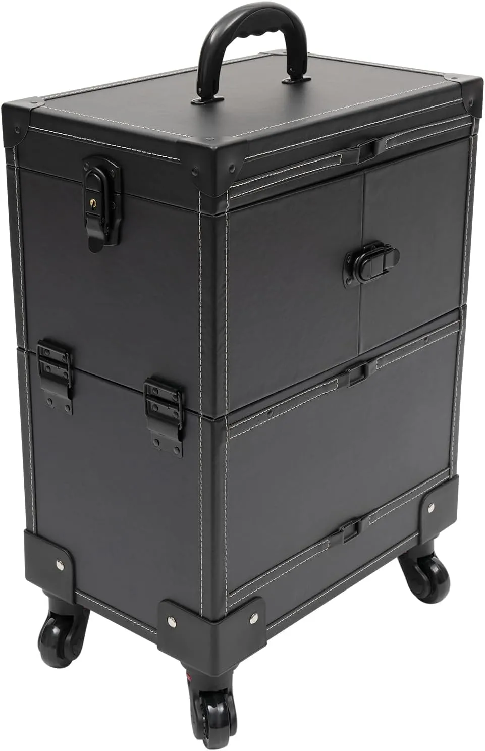 Cosmetic Case with Trolly for Women, Makeup Train Case Large Storage Cosmetic Trolley, Rolling Trolley Wheels Beauty Embroidery Nail Art Tool (Black)