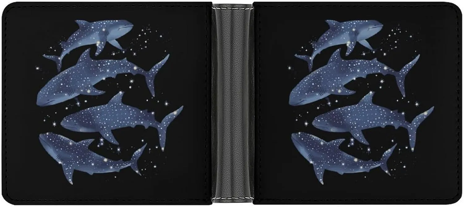 Cosmic Whale Shark Men's Leather Minimalist Wallet Slim Bifold Wallets Purse with 6 Credit Card Pockets