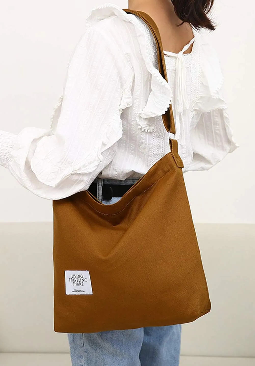 Covelin Women's Retro Large Size Canvas Shoulder Bag Hobo Crossbody Handbag Casual Tote