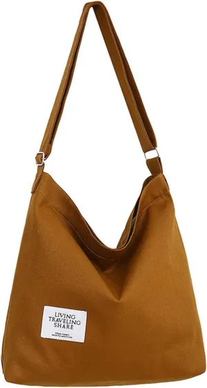 Covelin Women's Retro Large Size Canvas Shoulder Bag Hobo Crossbody Handbag Casual Tote