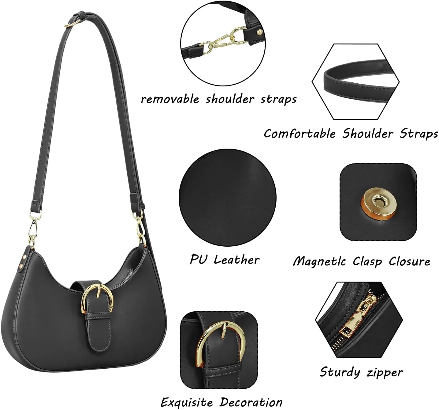 Crescent Bag for Women Small Shoulder Purses Leather Zip Handbag Crossbody Bags Cute Hobo Tote Bag