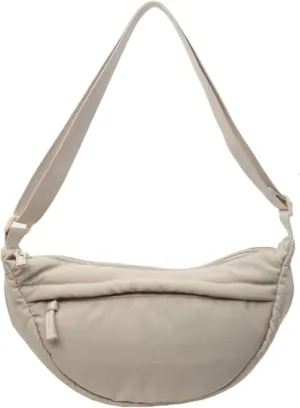 Crescent Bag Nylon Shoulder Bag Dumpling Bag with Zipper for Woman Half Moon Bag with Adjustable Strap for Everyday Use (Beige)