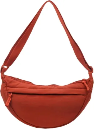 Crescent Bag Nylon Shoulder Bag Dumpling Bag with Zipper for Woman Half Moon Bag with Adjustable Strap for Everyday Use (Orange)