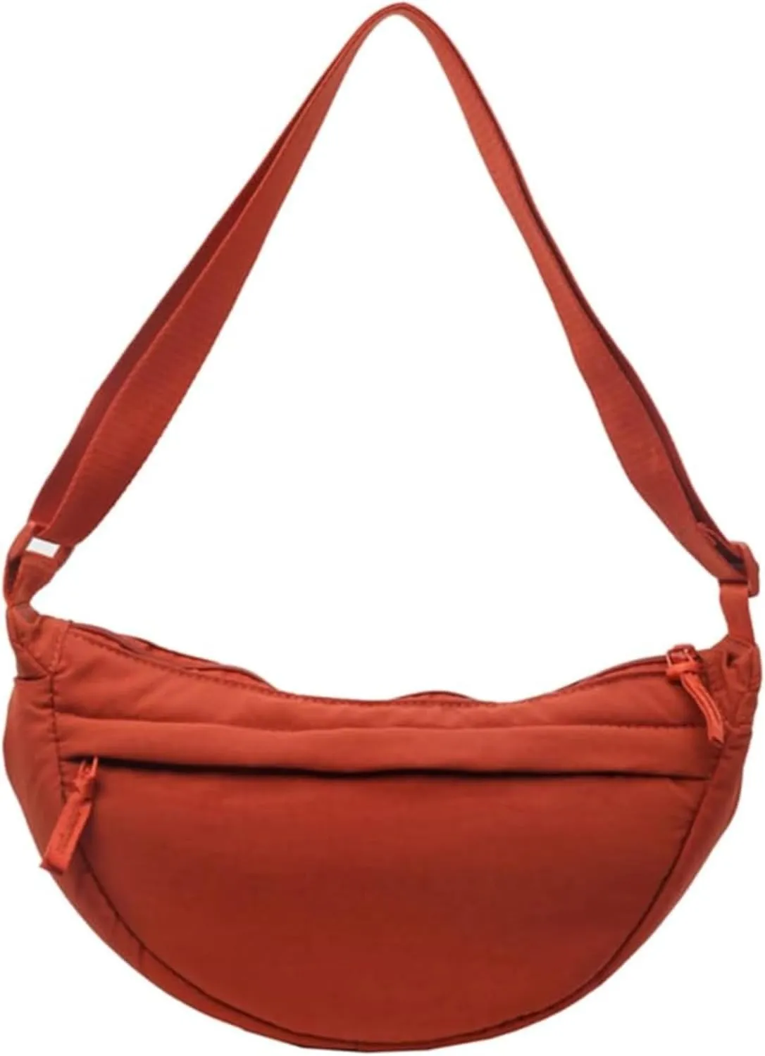 Crescent Bag Nylon Shoulder Bag Dumpling Bag with Zipper for Woman Half Moon Bag with Adjustable Strap for Everyday Use (Orange)