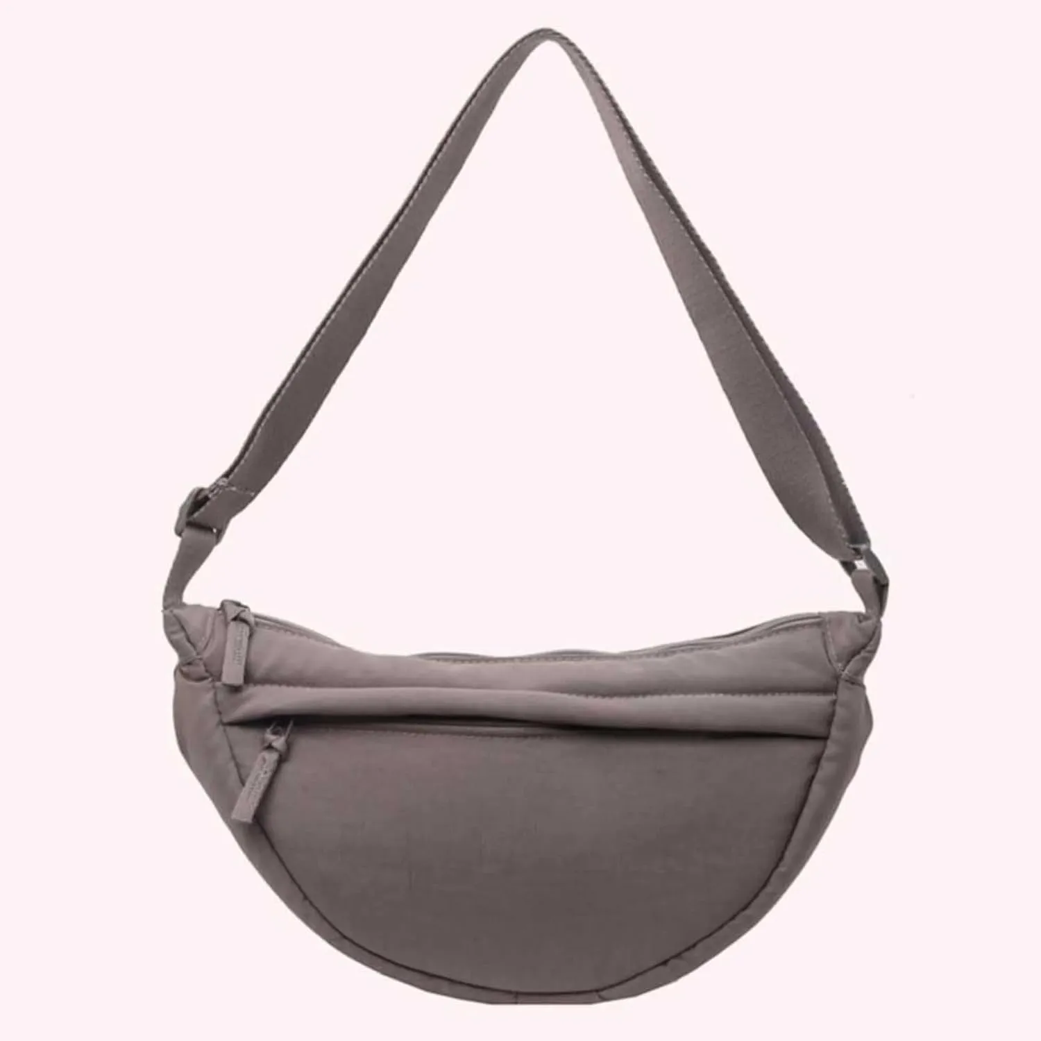 Crescent Bag Nylon Shoulder Handbag Dumpling Bag with Zipper for Women, Grey, 330 X 160 X 100 mm / 12.99 X 6.30 X 3.94 inches