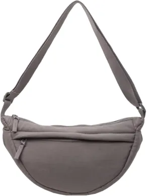 Crescent Bag Nylon Shoulder Handbag Dumpling Bag with Zipper for Women, Grey, 330 X 160 X 100 mm / 12.99 X 6.30 X 3.94 inches