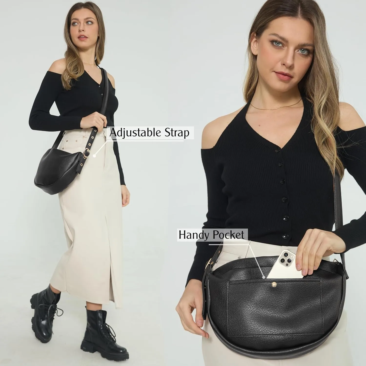 Crescent Crossbody Bag Hobo Sling Bag Women Vegan Leather Shoulder Handbag with Adjustable Strap