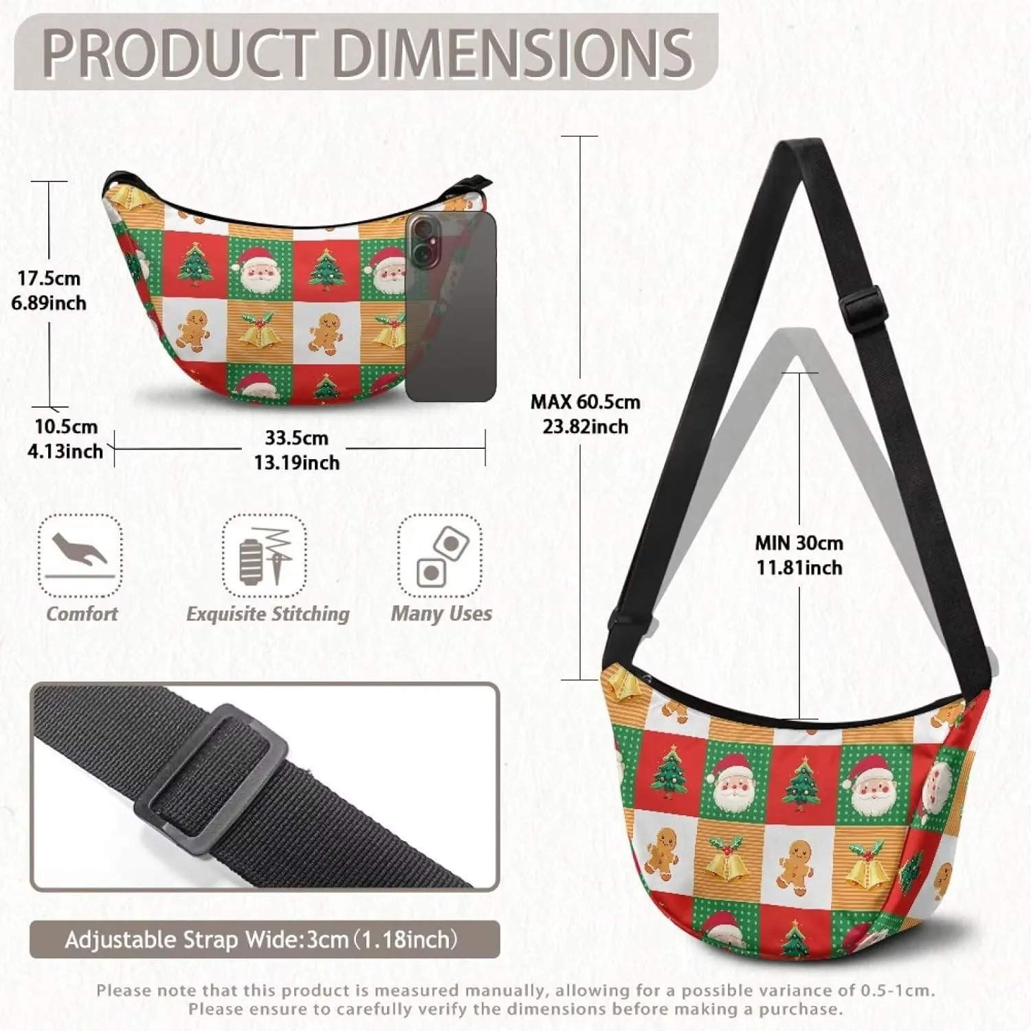 Crescent Moon Bag with Adjustable Shoulder Strap for Women Men Daily Use