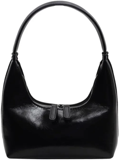 Crescent Shoulder Bag for Women Handbag Y2k 90s Hobo Top Handle Underarm Half Moon Purse with Zipper (Black)