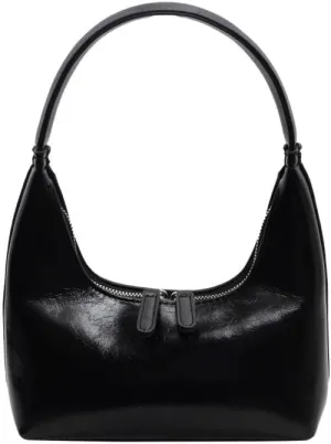 Crescent Shoulder Bag for Women Handbag Y2k 90s Hobo Top Handle Underarm Half Moon Purse with Zipper (Black)