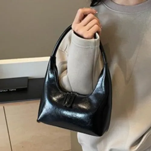 Crescent Shoulder Bag for Women Handbag Y2k 90s Hobo Top Handle Underarm Half Moon Purse with Zipper (Black)