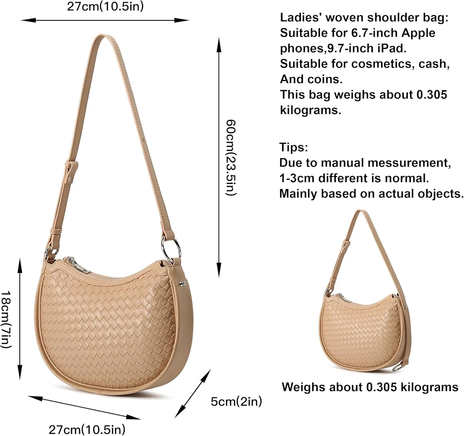 Crescent Shoulder Bag for Women Small Crossbody Bags Crescent Shoulder Bag Hobo Handbag with Adjustable Strap