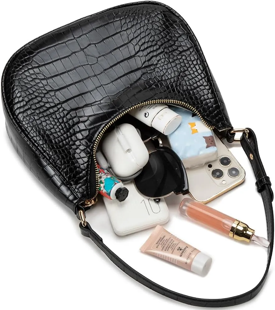 Crescent Shoulder Bags for Women Cute Hobo Tote Handbag Under the Arm Purses Mini Clutch Purse with Zipper Closure
