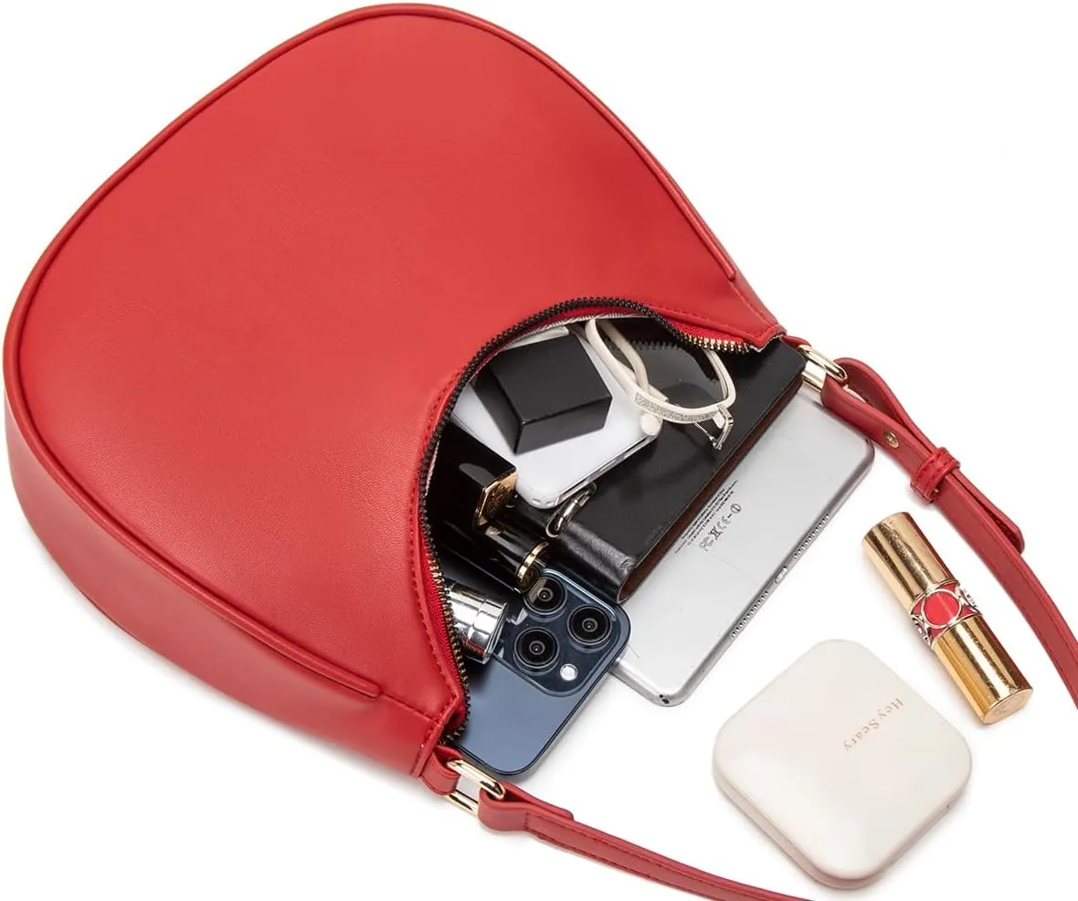 Crescent Shoulder Bags for Women Cute Hobo Tote Handbag Under the Arm Purses Mini Clutch Purse with Zipper Closure
