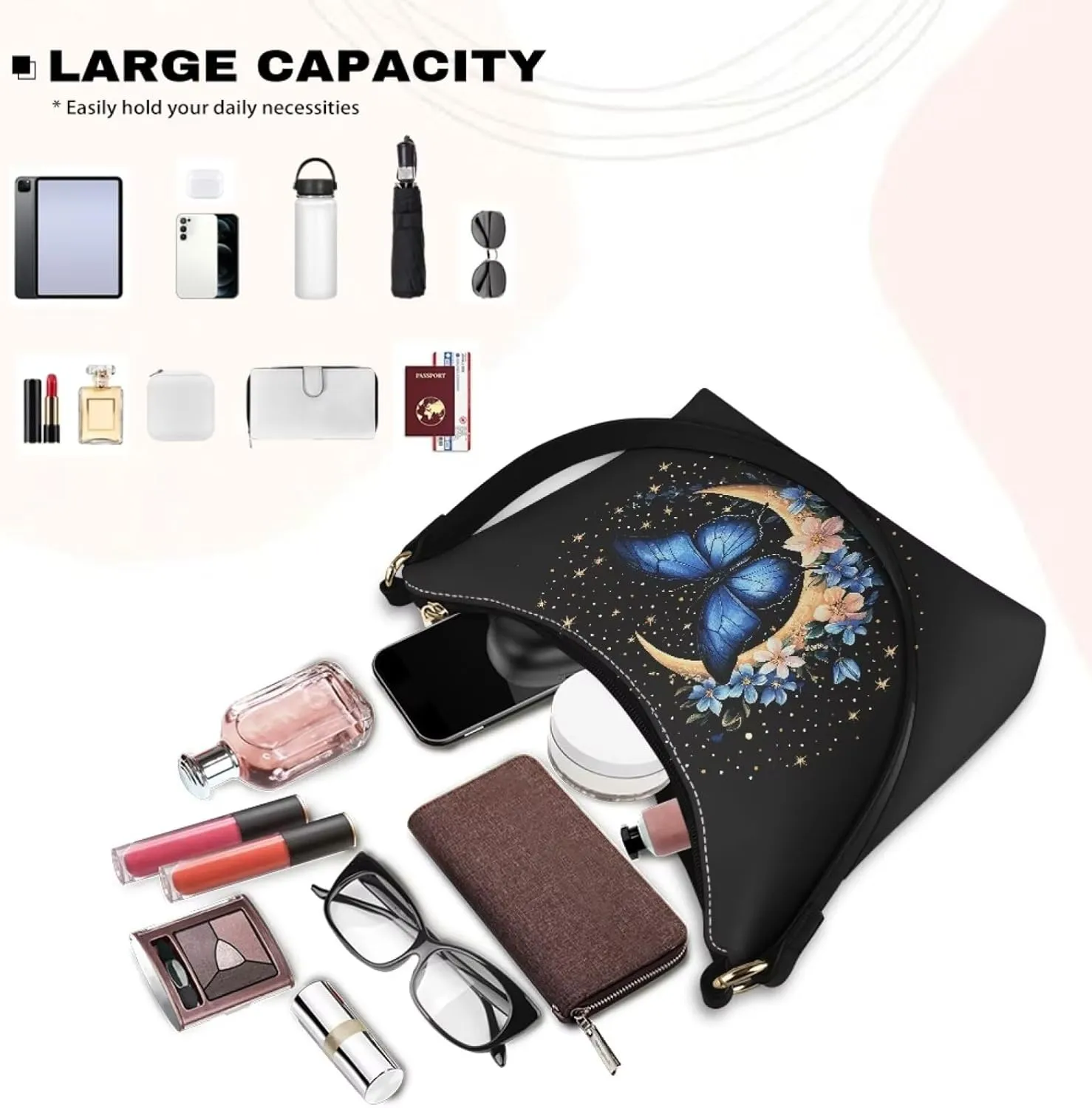 Crescent Shoulder Bags for Women Hobo Handbag Clutch Tote Bag Soft Underarm Purse with Zipper Closure