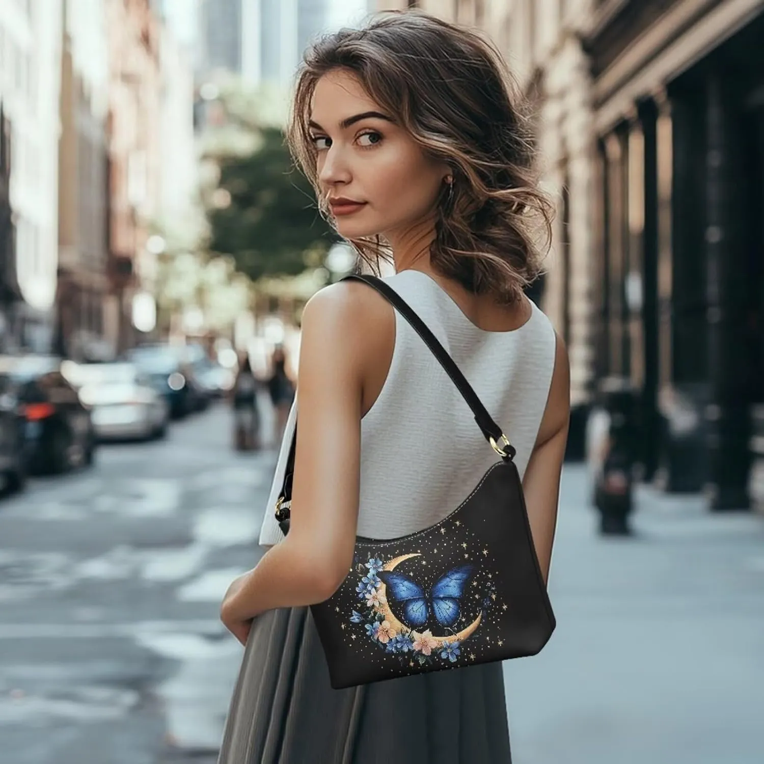Crescent Shoulder Bags for Women Hobo Handbag Clutch Tote Bag Soft Underarm Purse with Zipper Closure