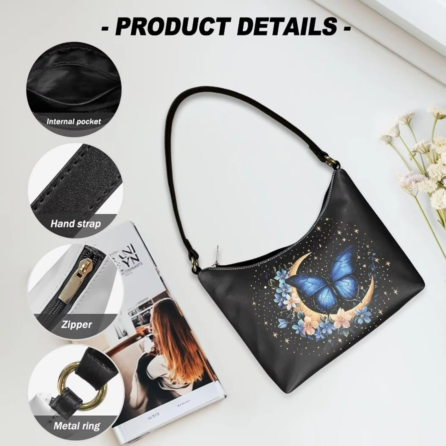 Crescent Shoulder Bags for Women Hobo Handbag Clutch Tote Bag Soft Underarm Purse with Zipper Closure