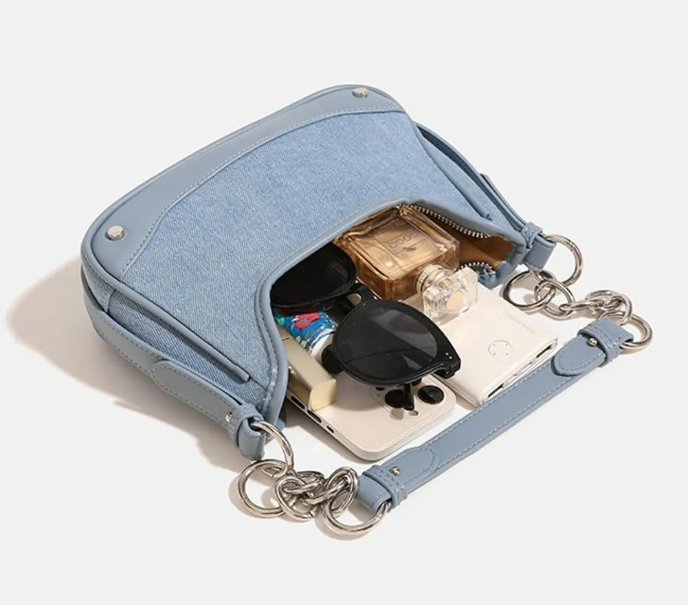 Crescent Shoulder Bags for Women Y2k Hobo Under Arm Purse Fashion Rivet Chain Evening Party Handbags