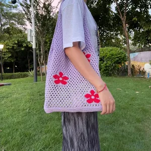 Crochet Tote Bag Fairycore Hobo Bag for Women Fairy Grunge Aesthetic Tote Bag Fairy Grunge Accessories