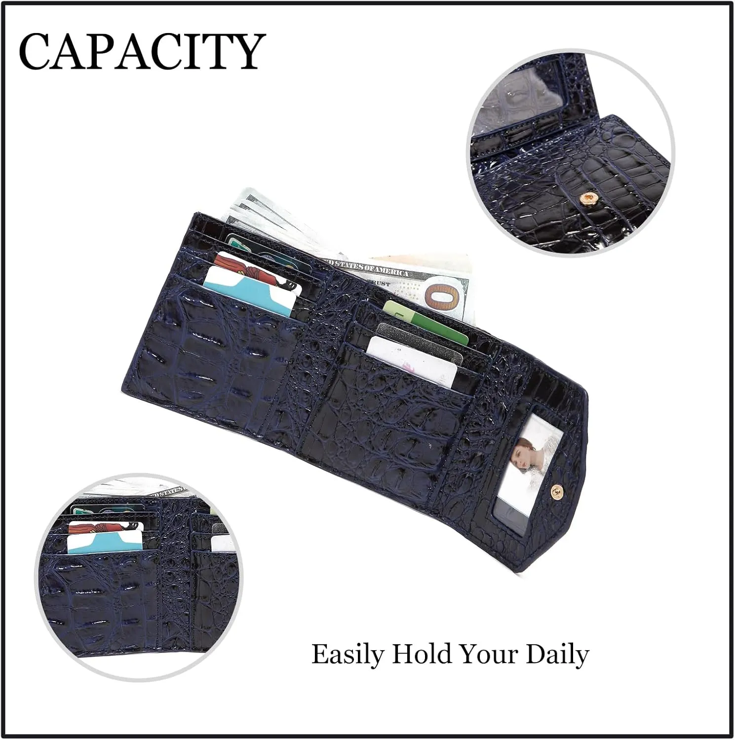 Crocodile Small Wallets Short Vintage Leather Credit Card Holder Luxury Clutch Mini Coin Purse for Women