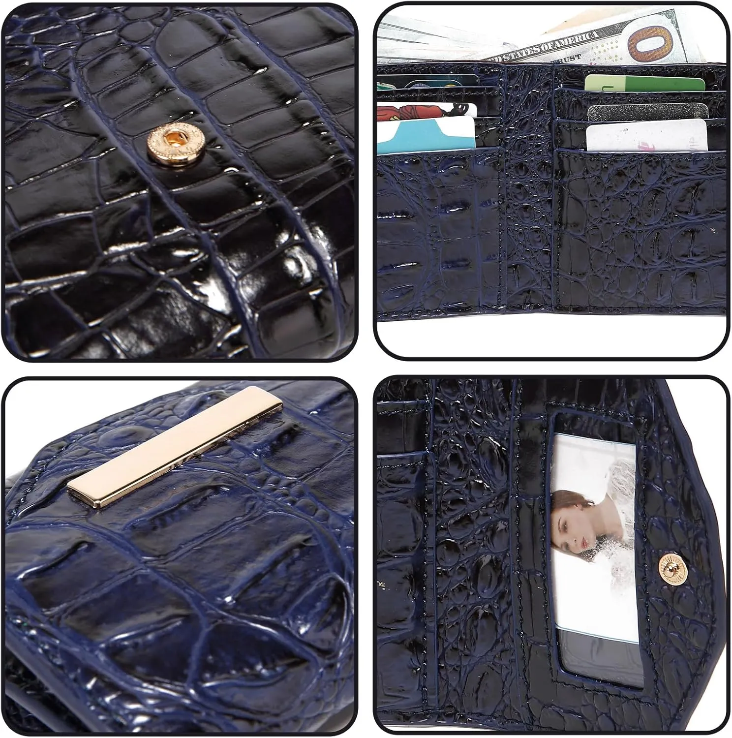 Crocodile Small Wallets Short Vintage Leather Credit Card Holder Luxury Clutch Mini Coin Purse for Women
