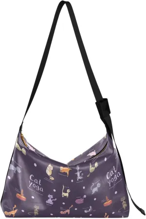 Crossbody Bag for Women Men Trendy Cat Yoga Poses Leather Casual Hobo Shoulder Bags Purses with Adjustable Strap Fashion Large Sling Handbag