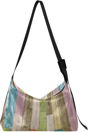 Crossbody Bag for Women Men Trendy Colorful Plank Wall Leather Casual Hobo Shoulder Bags Purses with Adjustable Strap Wooden Floor Fashion Large Sling Handbag