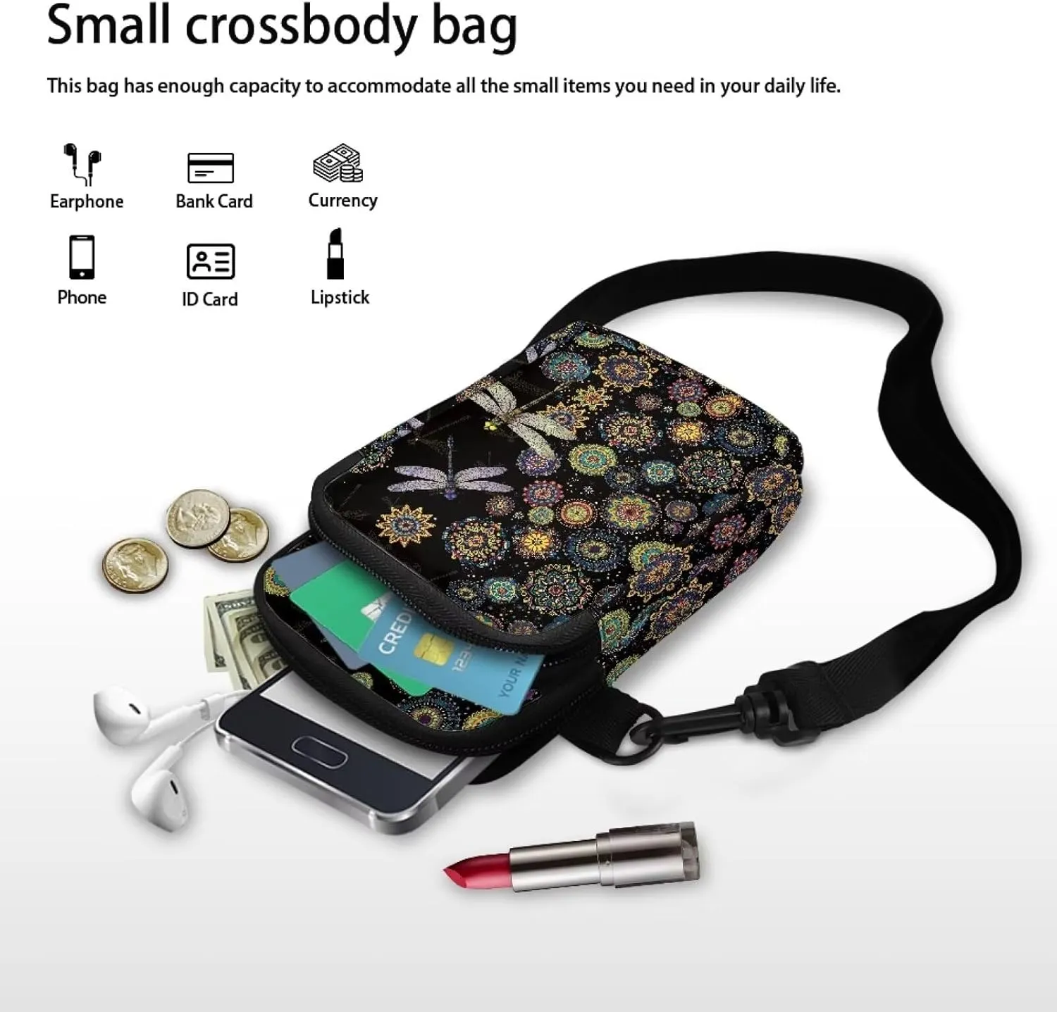 Crossbody Bag for Women Mini Messenger Bag Cell Phone Purse Sling Shoulder Bag with Double Pockets