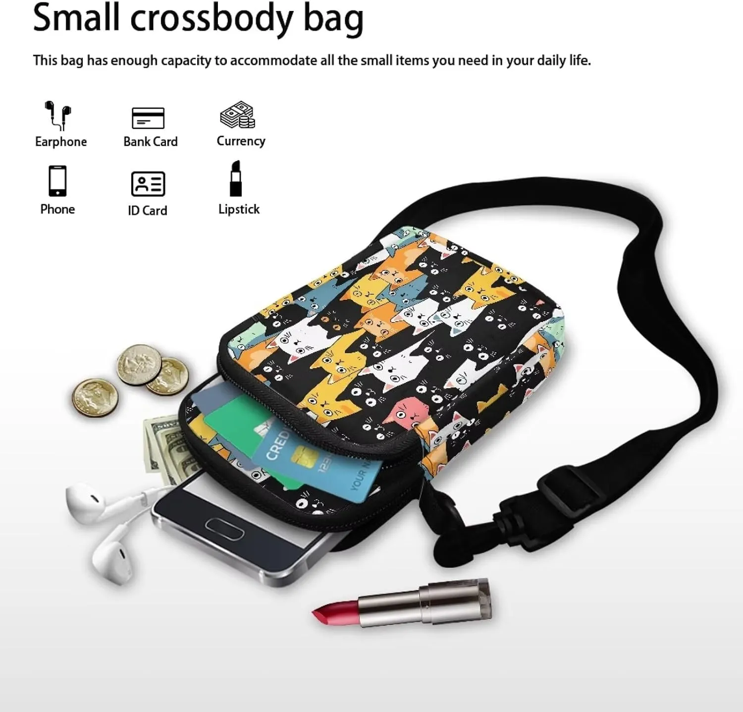 Crossbody Bag for Women Mini Messenger Bag Cell Phone Purse Sling Shoulder Bag with Double Pockets