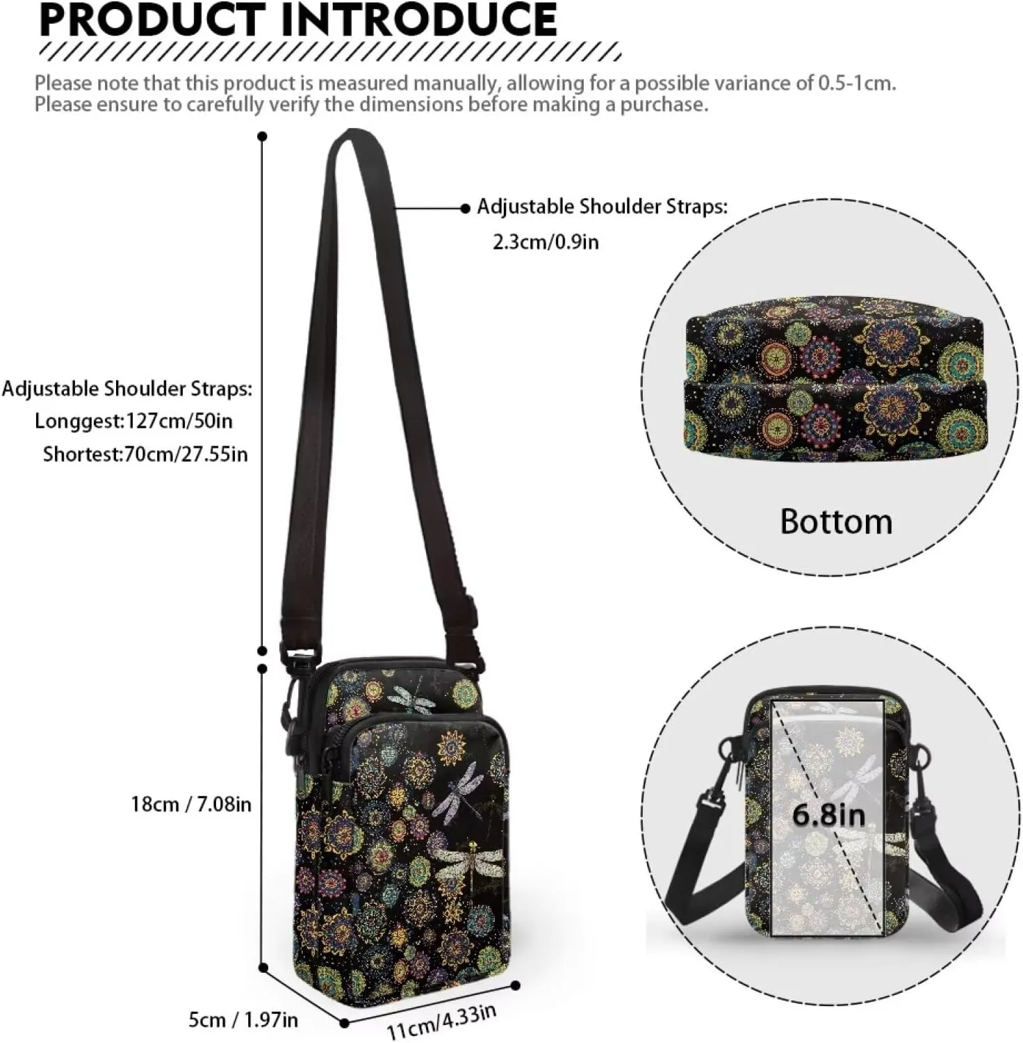 Crossbody Bag for Women Mini Messenger Bag Cell Phone Purse Sling Shoulder Bag with Double Pockets