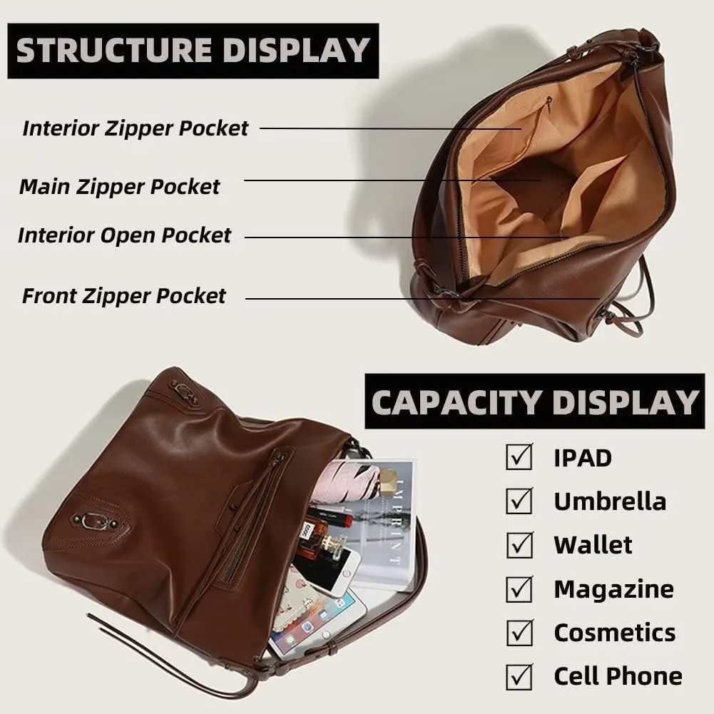Crossbody Bag for Women Soft Vintage Leather Shoulder Bag Waterproof Large Capacity Tote Handbag Casual Hobo Satchel