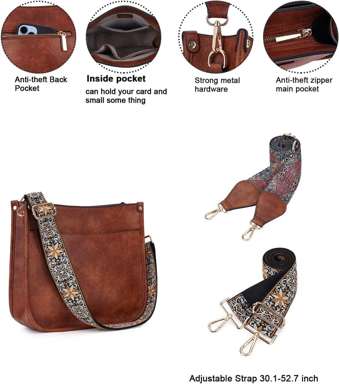 Crossbody Bag Women Vegan Leather Hobo Handbag Trendy Crossbody Shoulder Bag Purses For Women with 2 Adjustable Strap