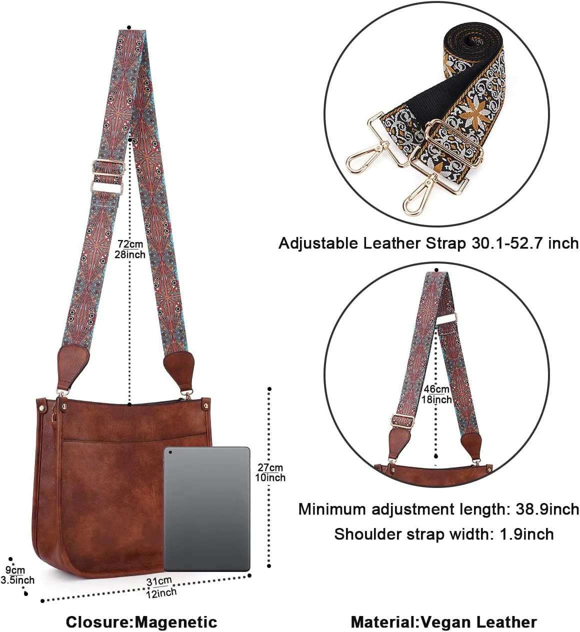 Crossbody Bag Women Vegan Leather Hobo Handbag Trendy Crossbody Shoulder Bag Purses For Women with 2 Adjustable Strap