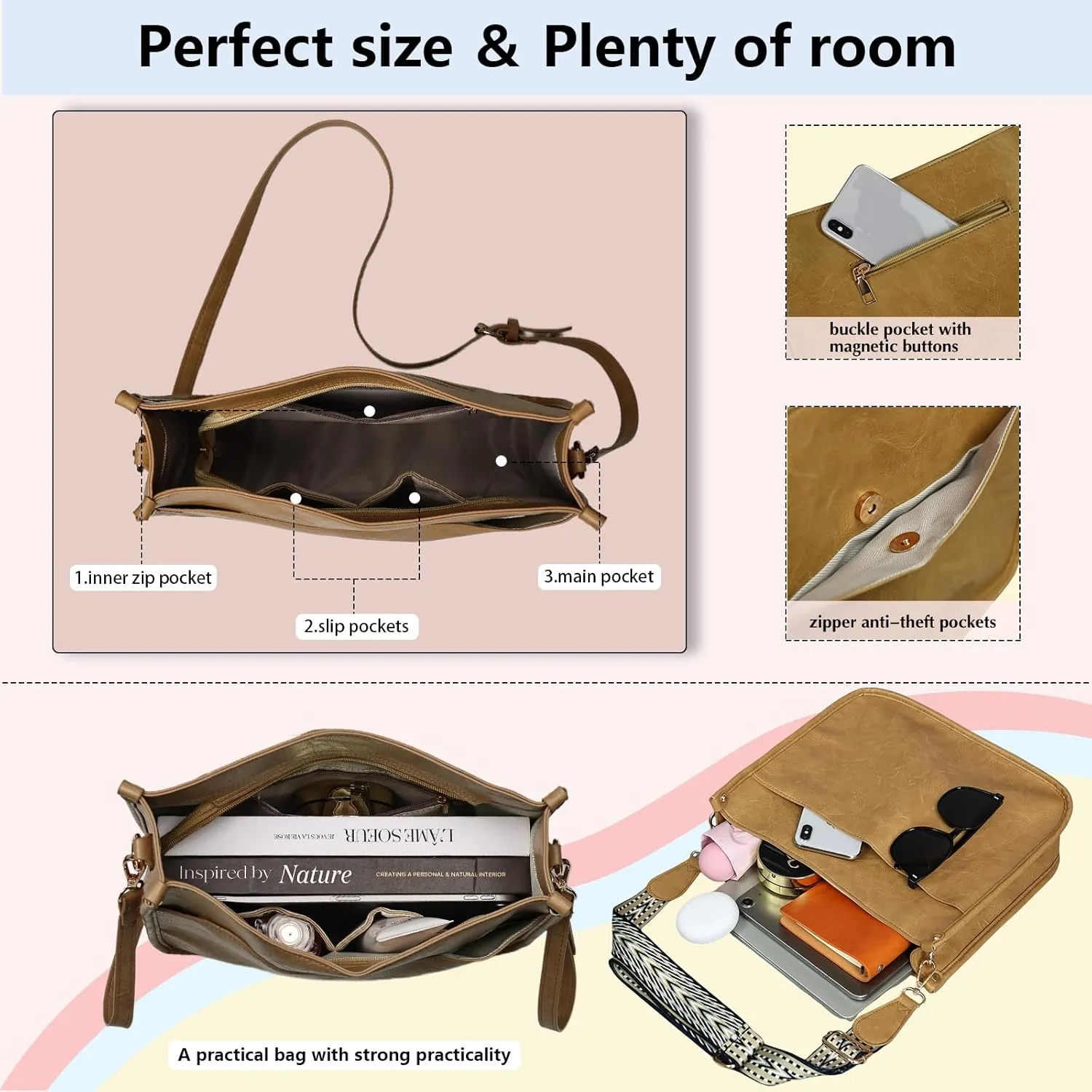 Crossbody Bags for Women Handbags Shoulder Bag with Adjustable Strap Women's Crossbody Purses Vegen Leather Hobo Bags